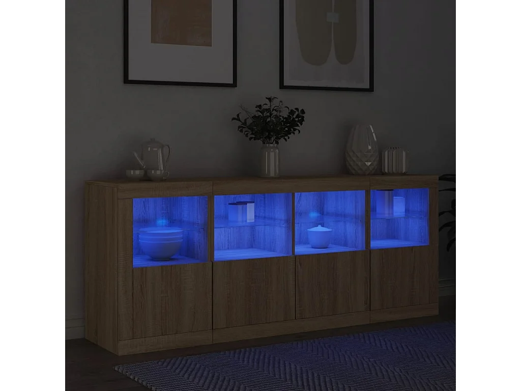 Aparador con luces LED roble Sonoma 163x37x67 cm