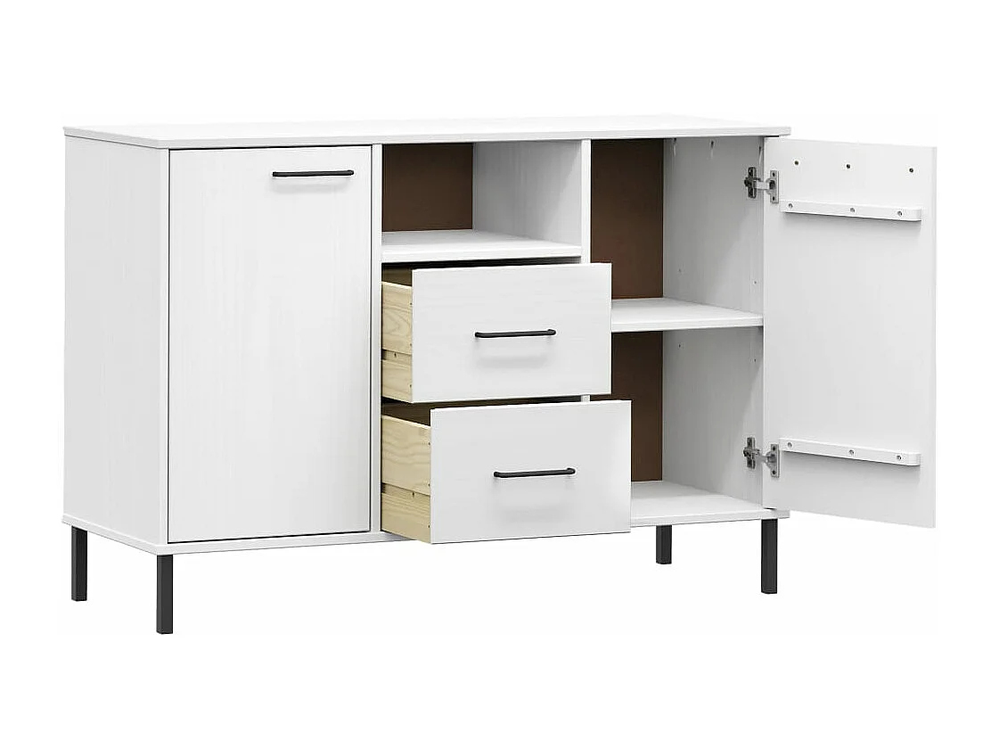 Aparador con patas metal OSLO madera maciza blanco 113x40x77 cm