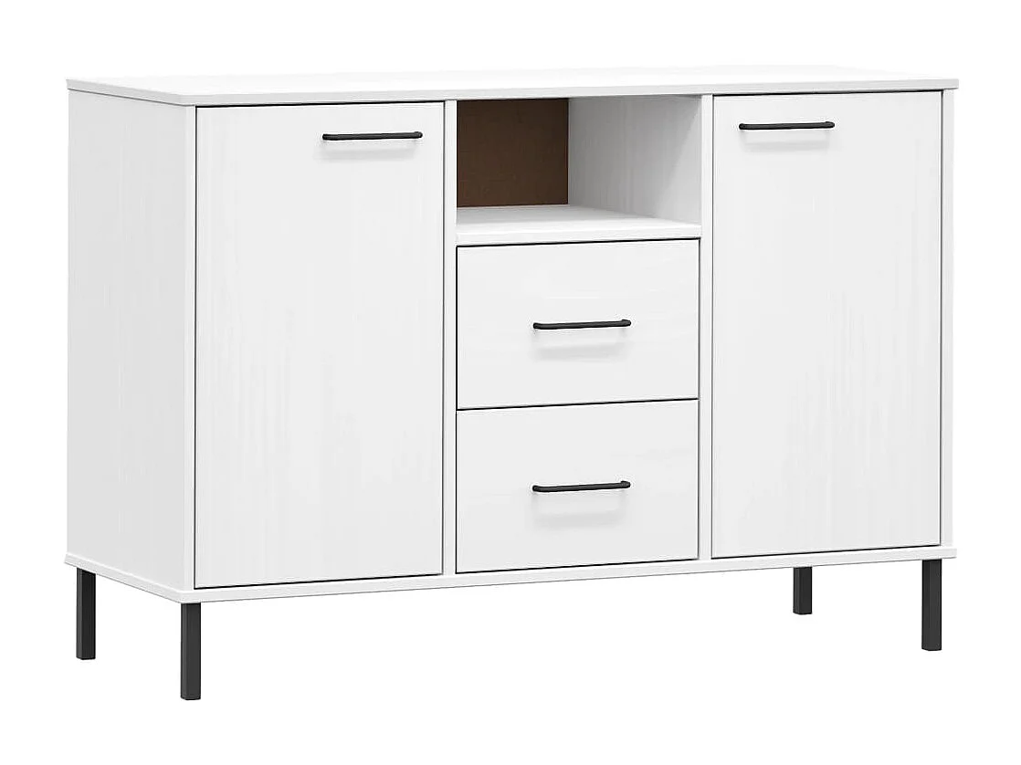 Buffet avec pieds en métal Blanc 113x40x77 cm Bois massif OSLO