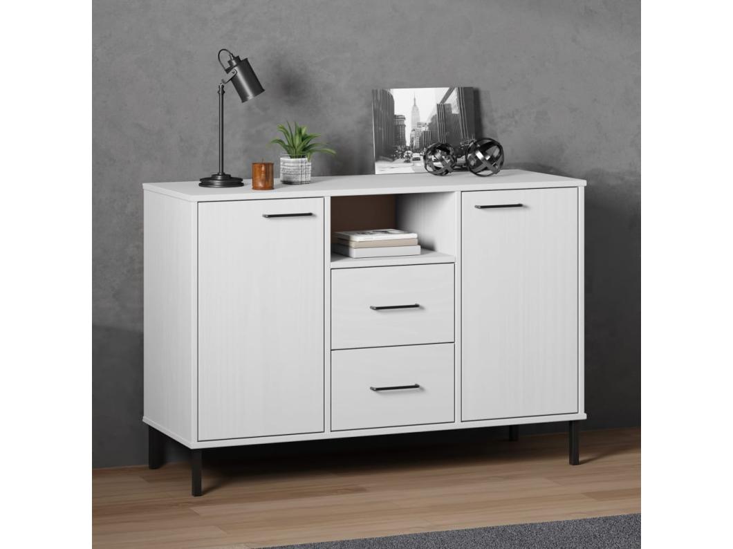 Buffet avec pieds en métal Blanc 113x40x77 cm Bois massif OSLO