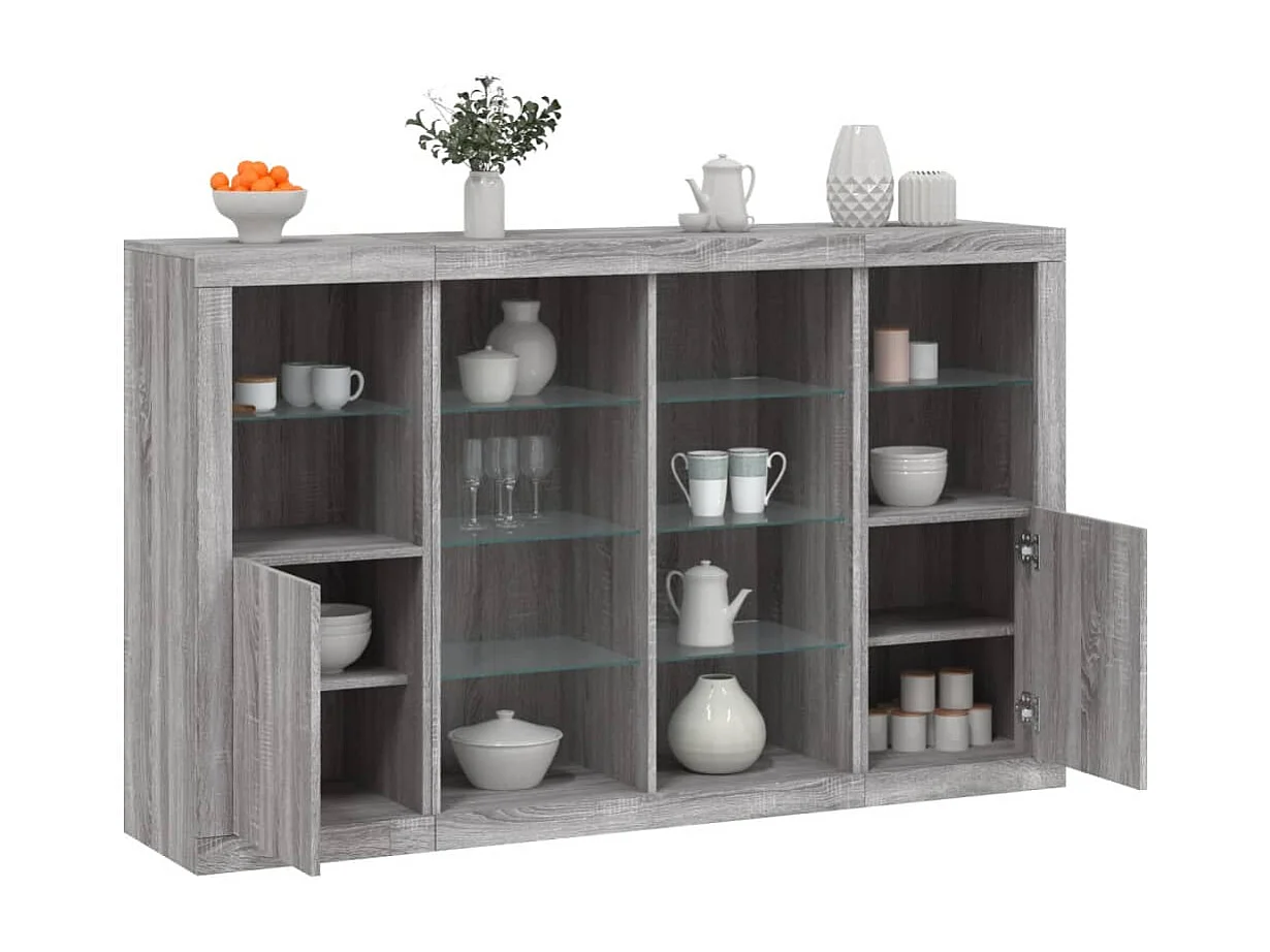 Sideboards mit LED-Leuchten 3 Stk. Grau Sonoma Holzwerkstoff
