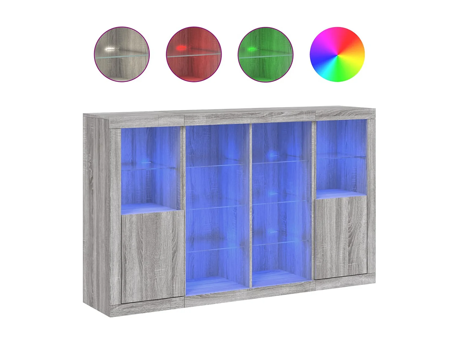 Sideboards mit LED-Leuchten 3 Stk. Grau Sonoma Holzwerkstoff
