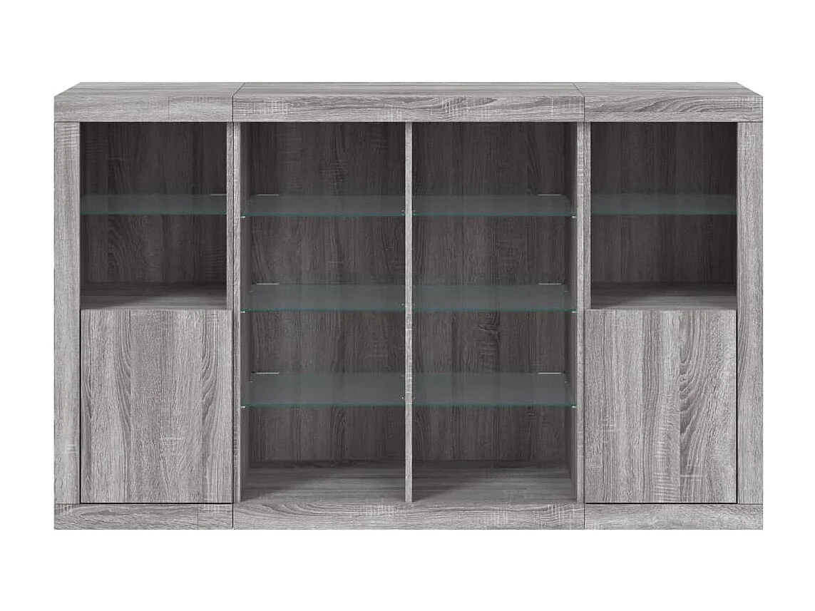Aparador con luz LED 3 pzas madera de ingeniería gris Sonoma