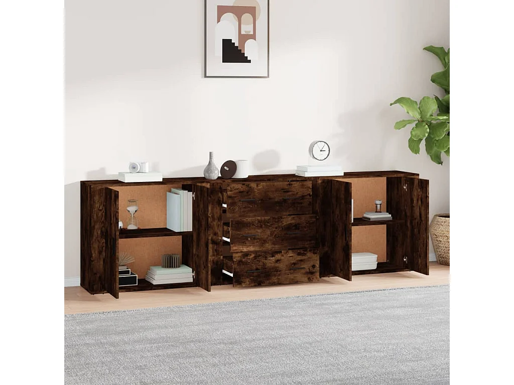 Buffets 3 pcs Chêne fumé Bois d'ingénierie