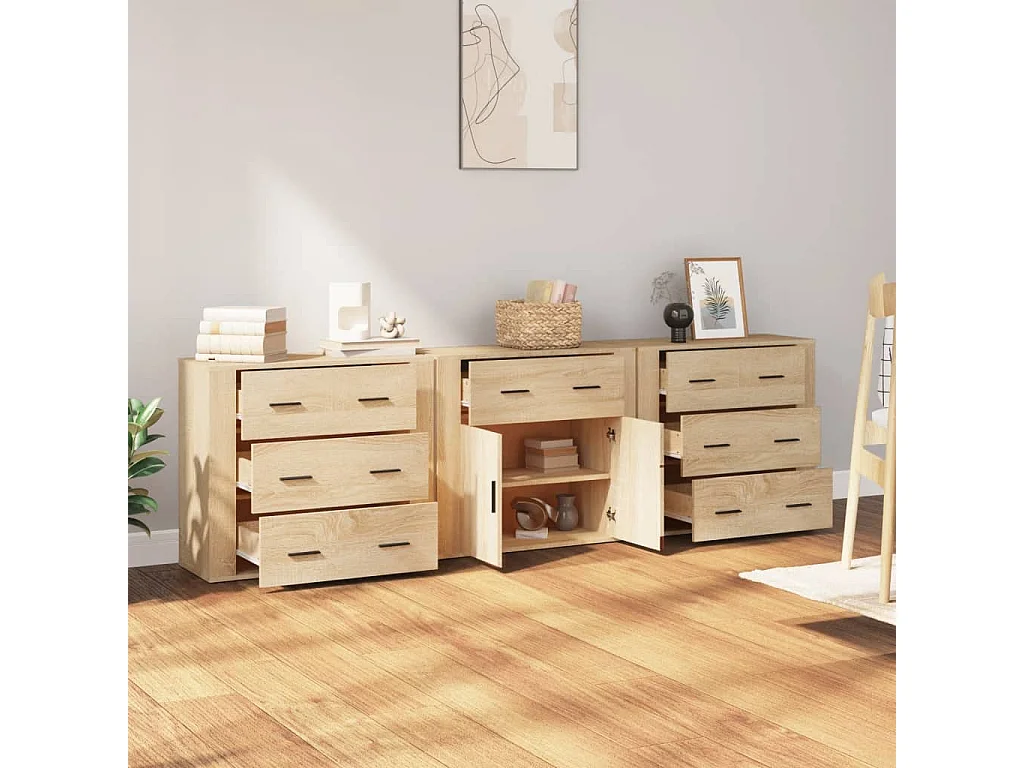Buffets 3 pcs Chêne sonoma Bois d'ingénierie