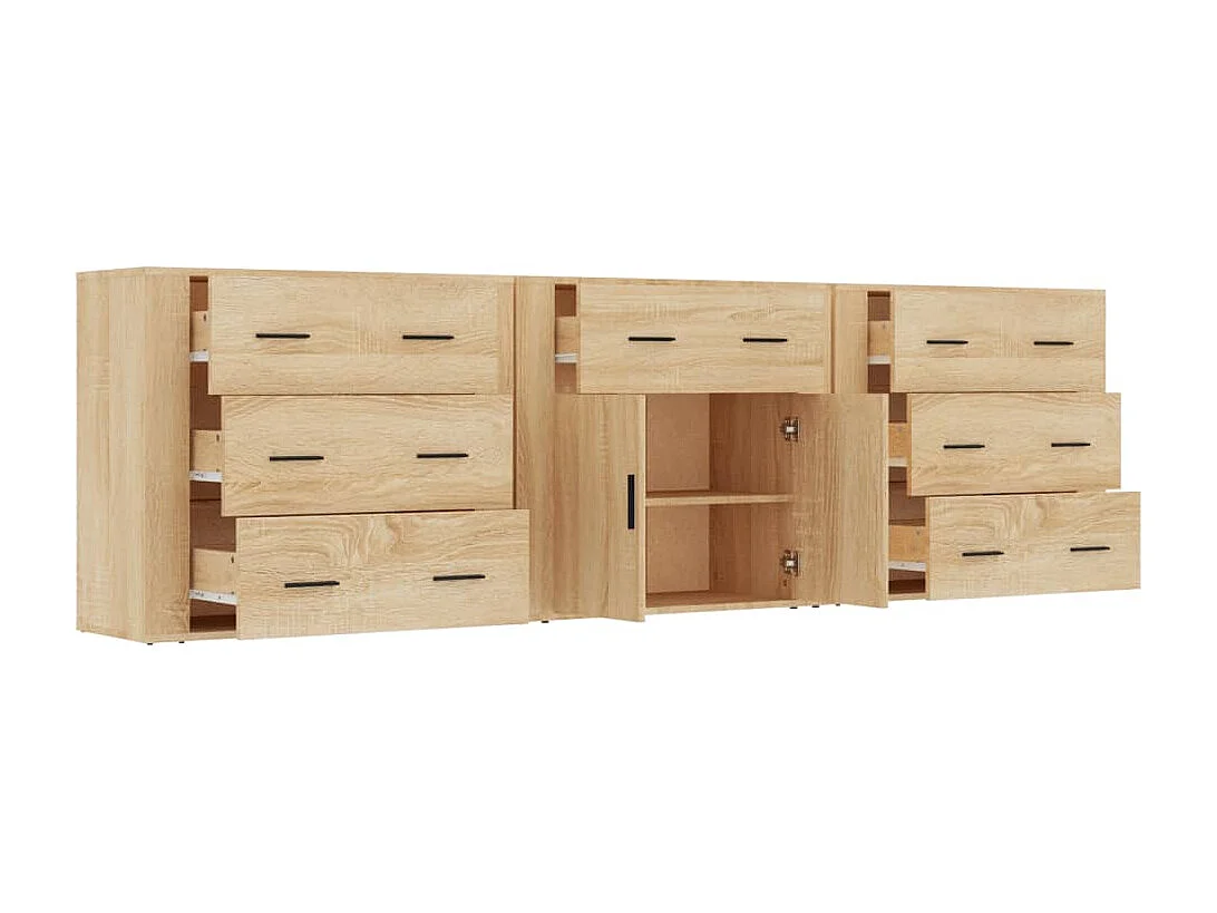 Credenze 3 pz Rovere Sonoma in Legno Multistrato