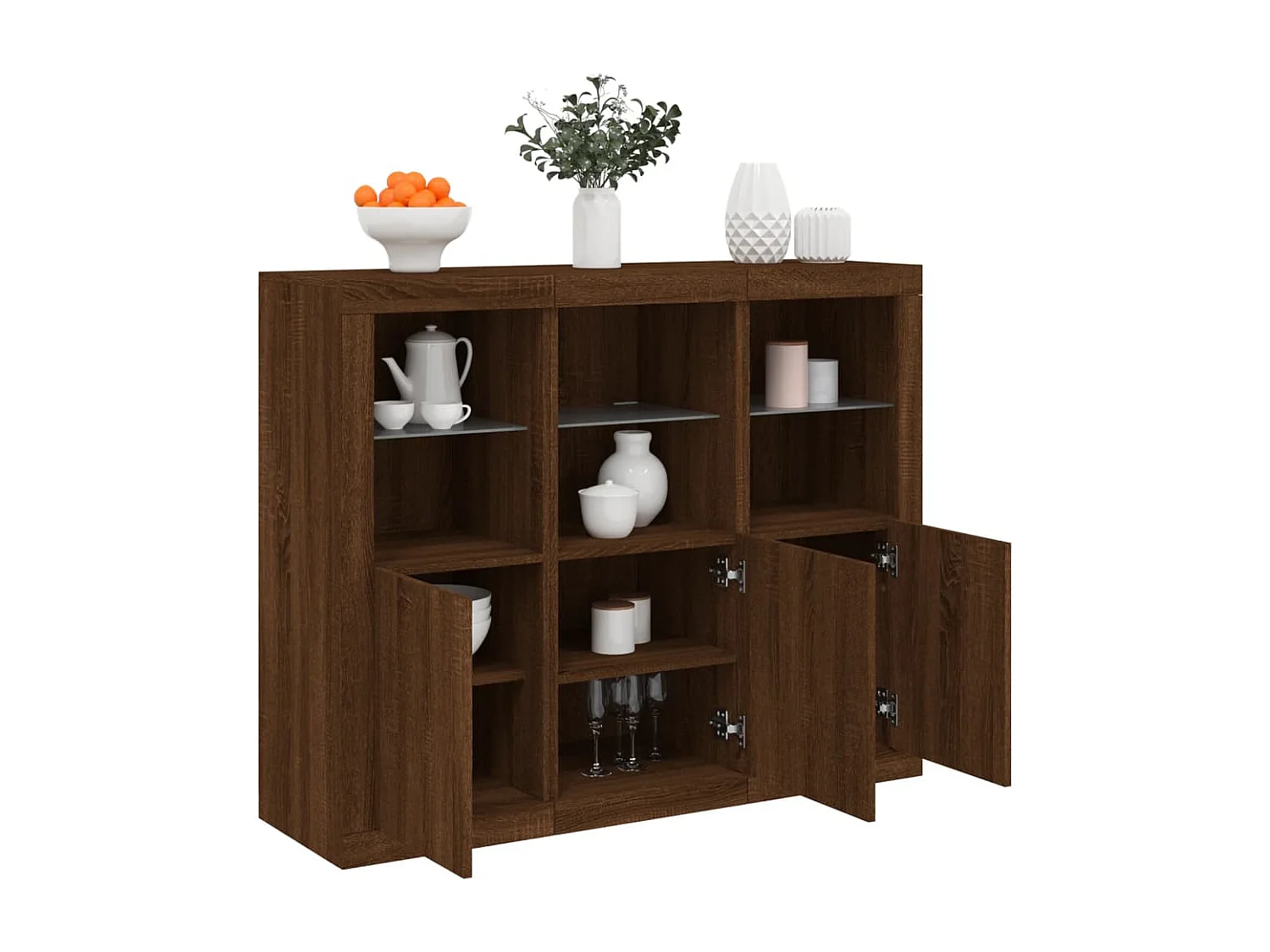 Sideboards mit LED-Leuchten 3 Stk. Braun Eichen-Optik