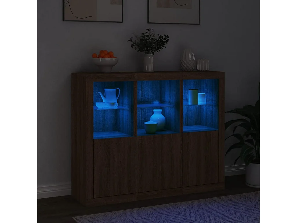 Sideboards mit LED-Leuchten 3 Stk. Braun Eichen-Optik