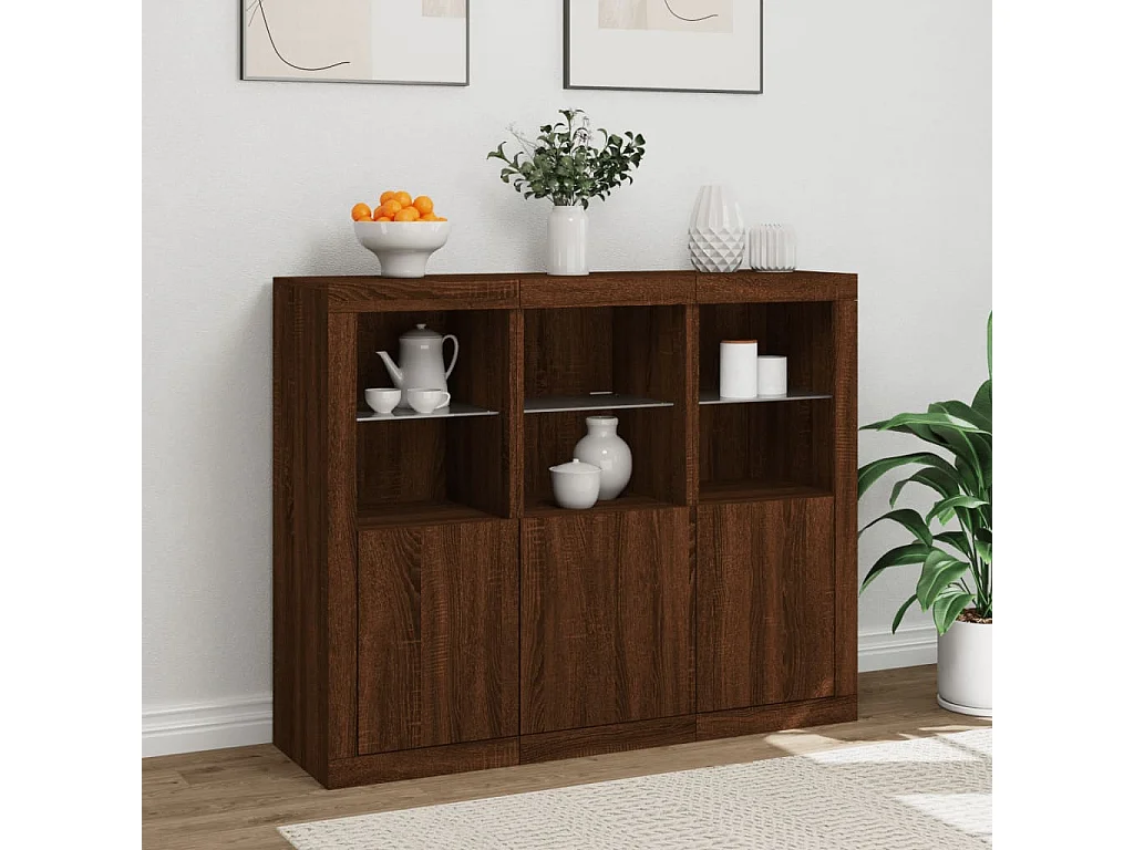 Sideboards mit LED-Leuchten 3 Stk. Braun Eichen-Optik