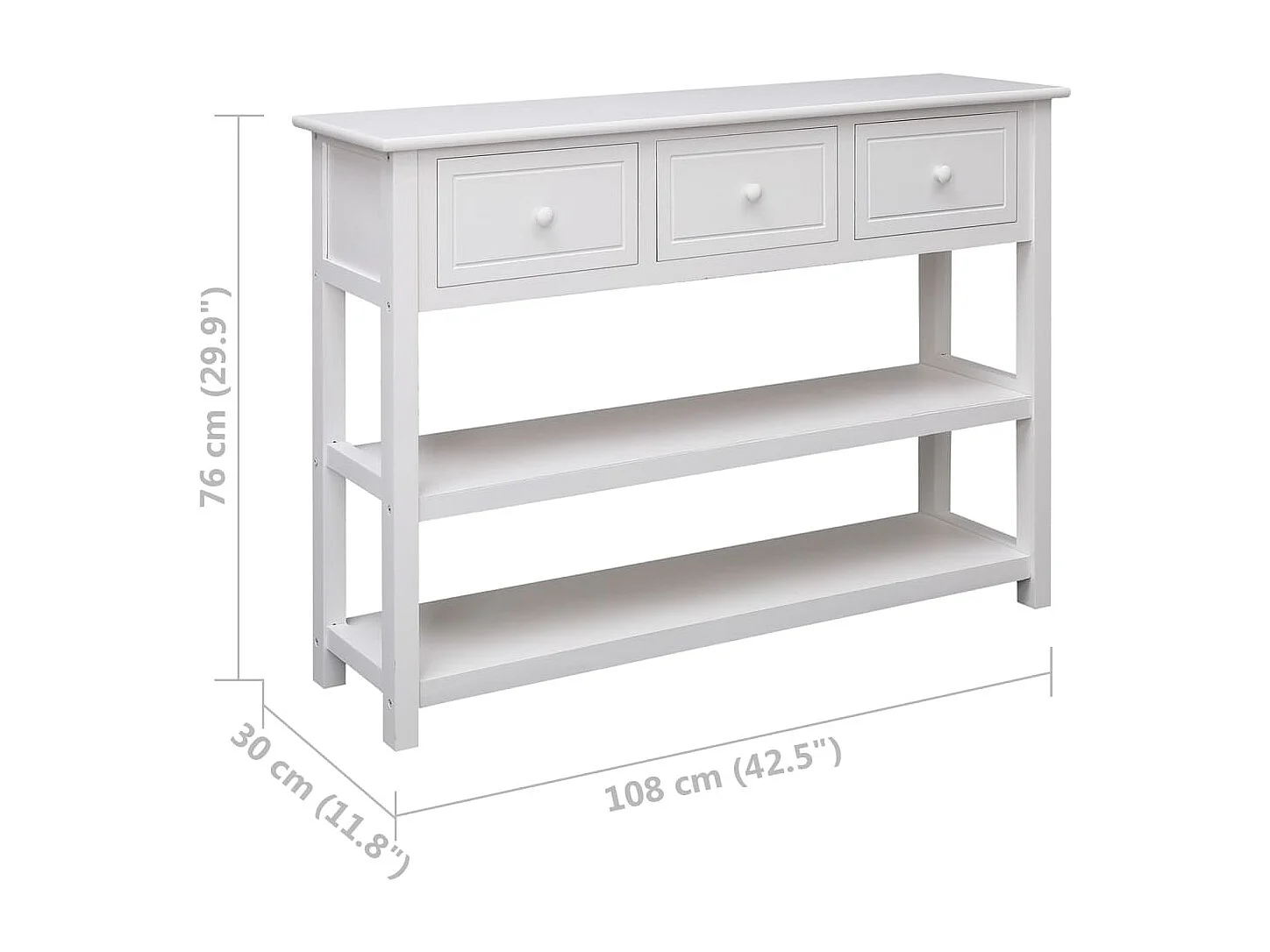 Buffet Blanc 108x30x76 cm Bois de Paulownia massif