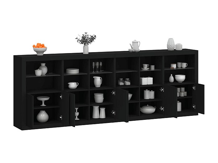 Credenza Con Luci LED Nera 80x35x75 Cm - Mobile Moderno Per Soggiorno O Camera, Legno Multistrato