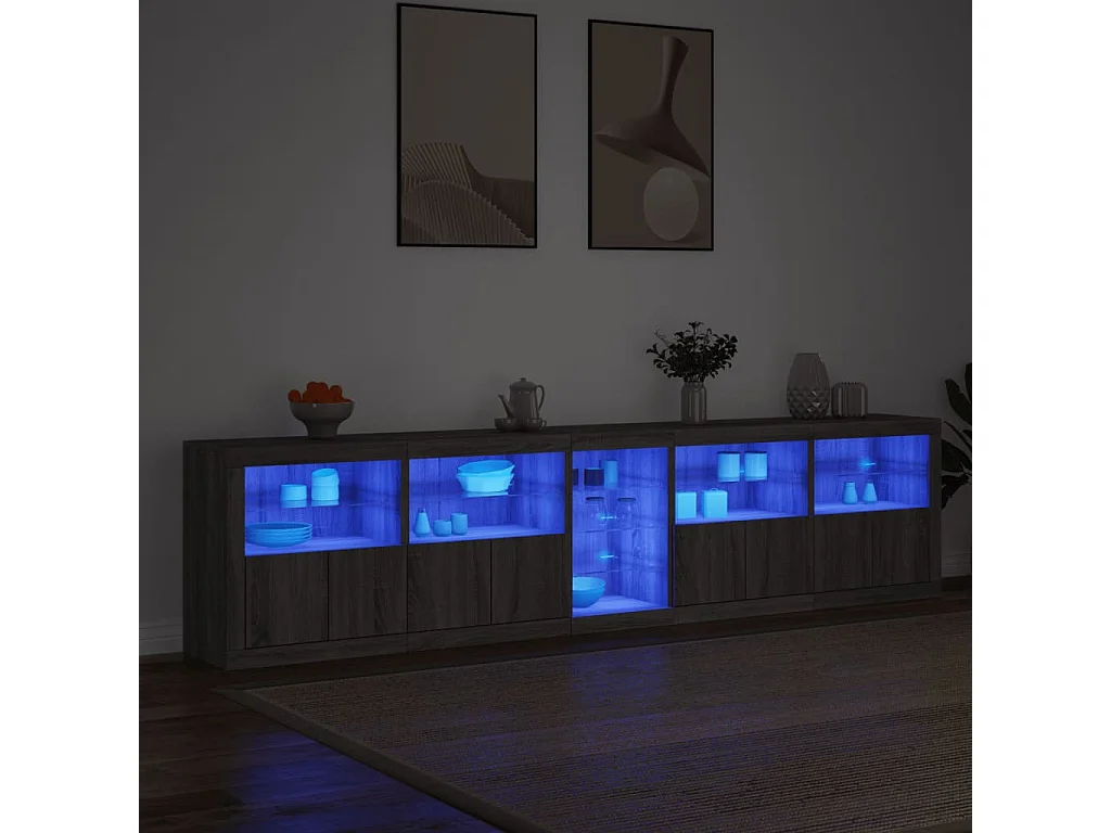 Aparador com luzes LED 283x37x67 cm cinzento sonoma