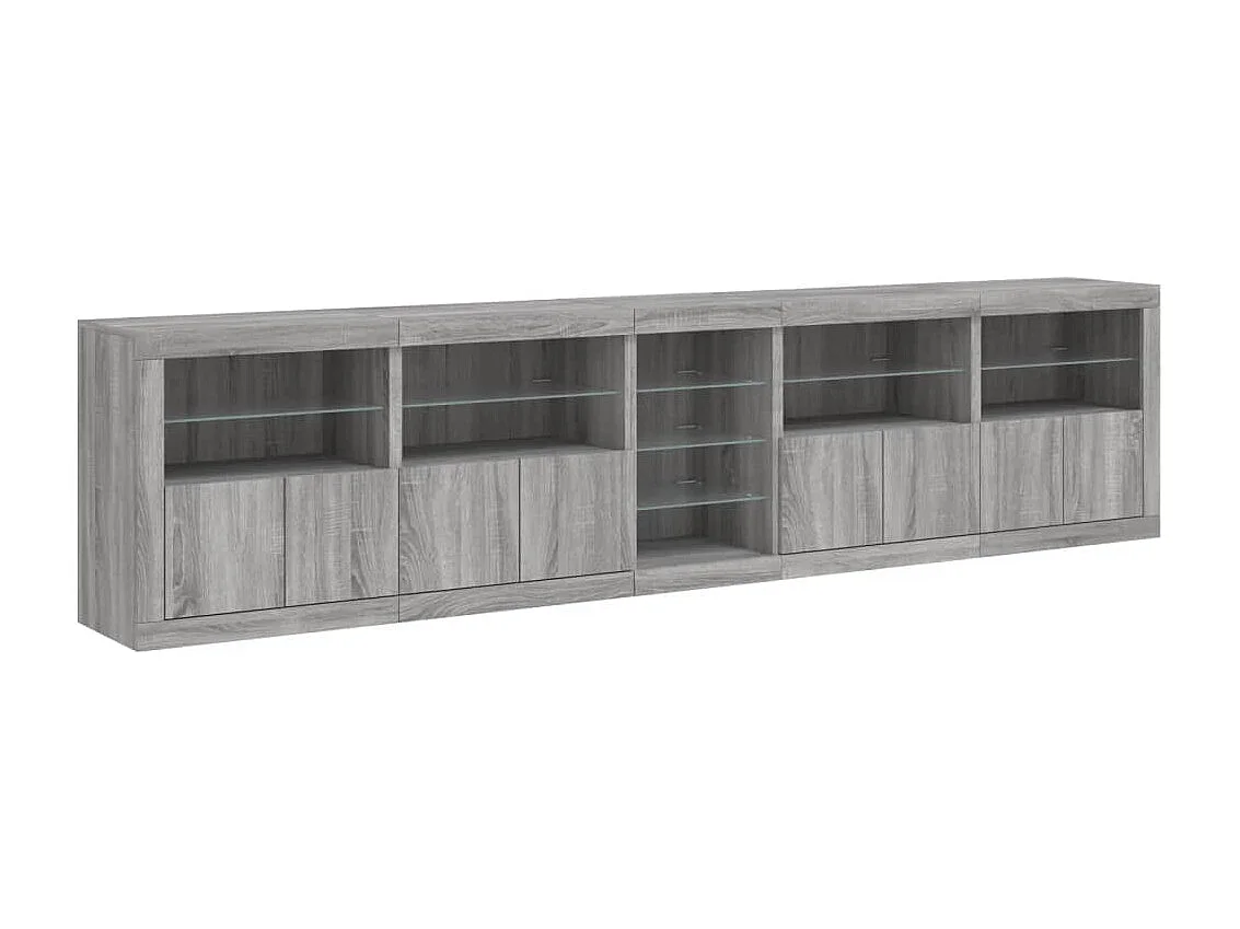 Aparador com luzes LED 283x37x67 cm cinzento sonoma