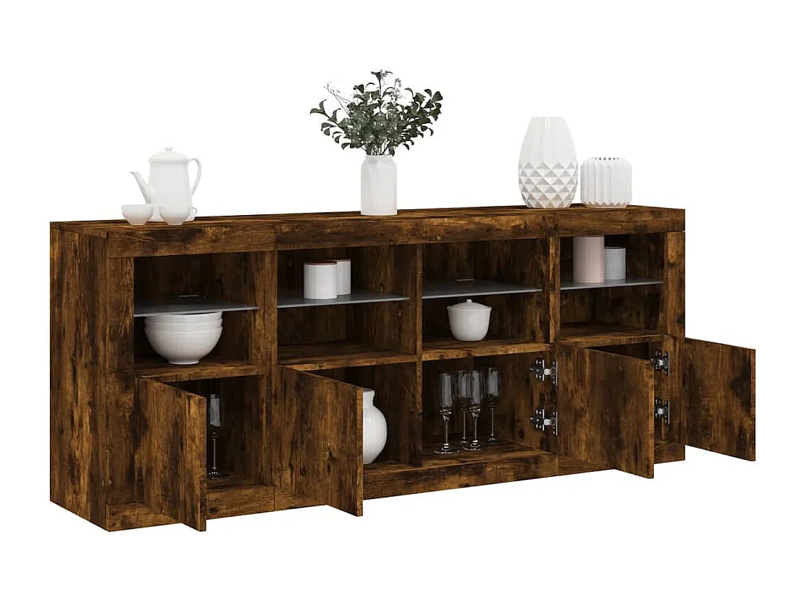 Aparador con luces LED roble ahumado 163x37x67 cm