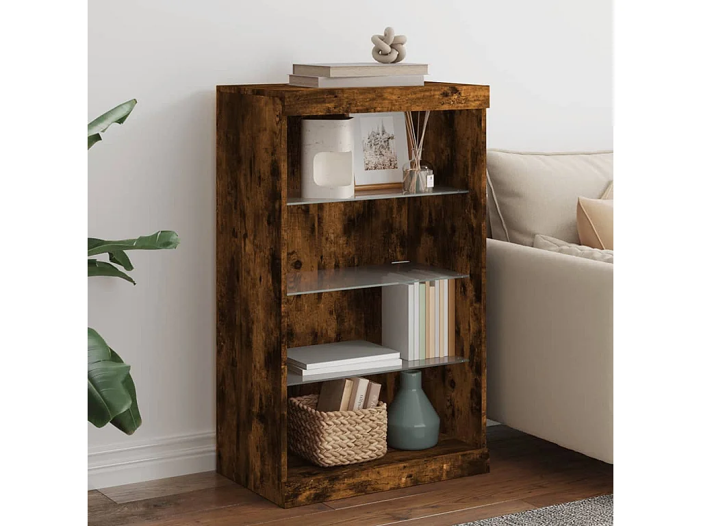 Buffet avec lumières LED chêne fumé 60,5x37x100 cm