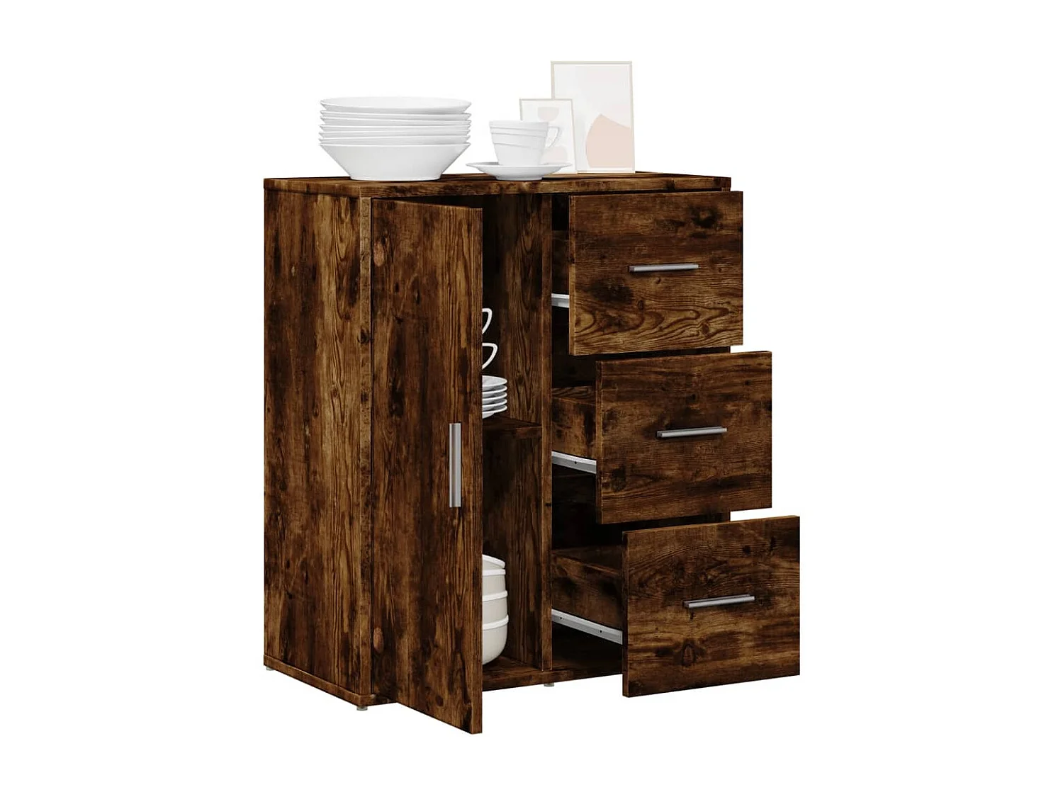 Credenza Rovere Fumo 60x31x70 cm in Legno Multistrato