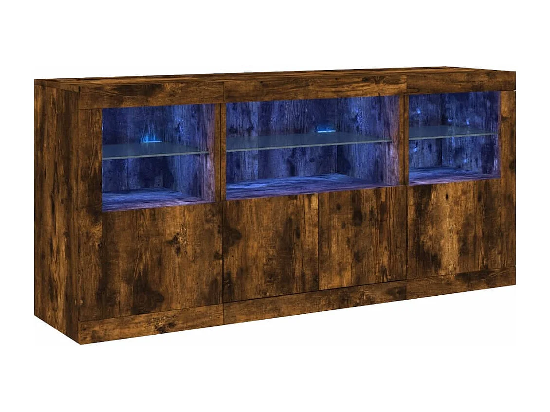 Credenza con Luci LED Rovere Fumo 142,5x37x67 cm
