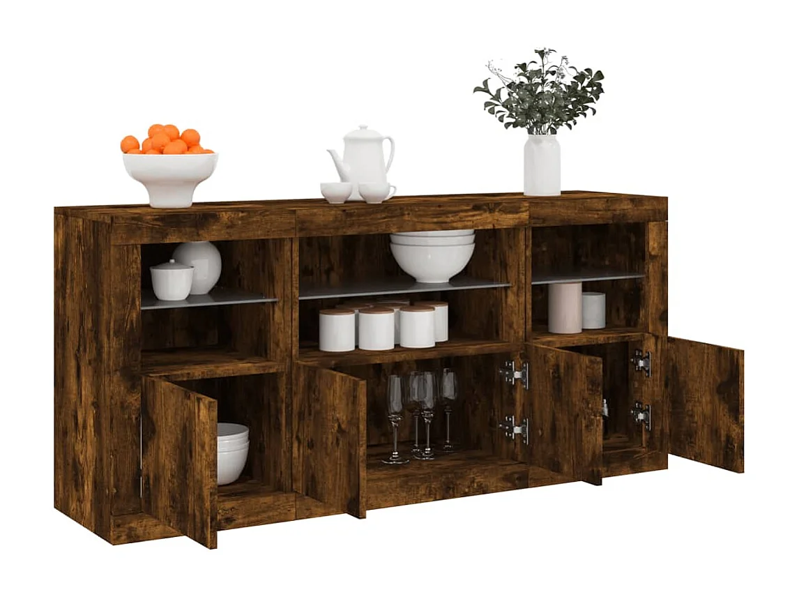 Credenza con Luci LED Rovere Fumo 142,5x37x67 cm