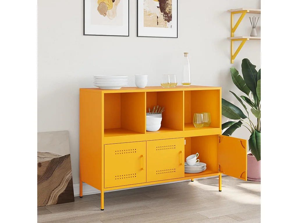 Credenza Giallo Senape 100,5x39x79 cm in Acciaio