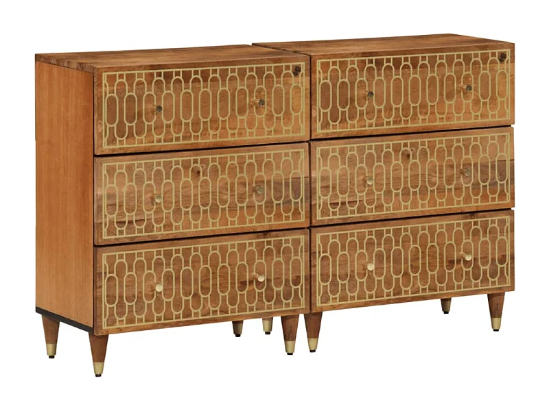 Credenze 2 pz 60x33x75 cm in Legno Massello di Mango