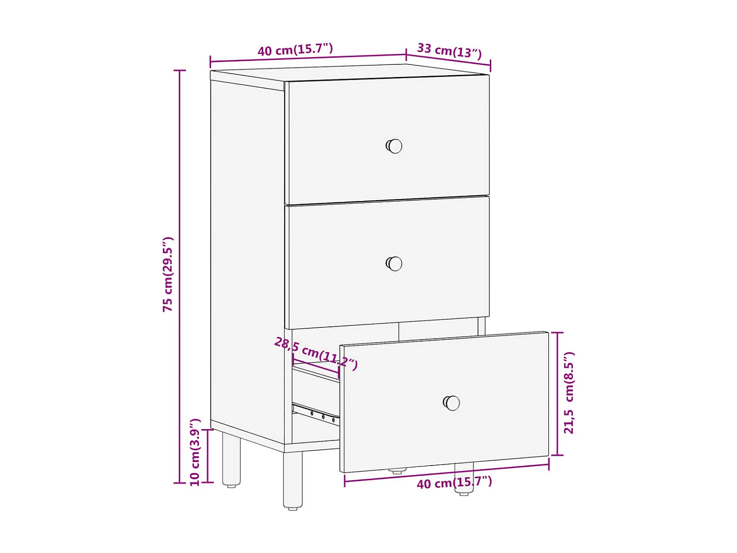 Credenza 40x33x75 cm in Legno Massello di Acacia