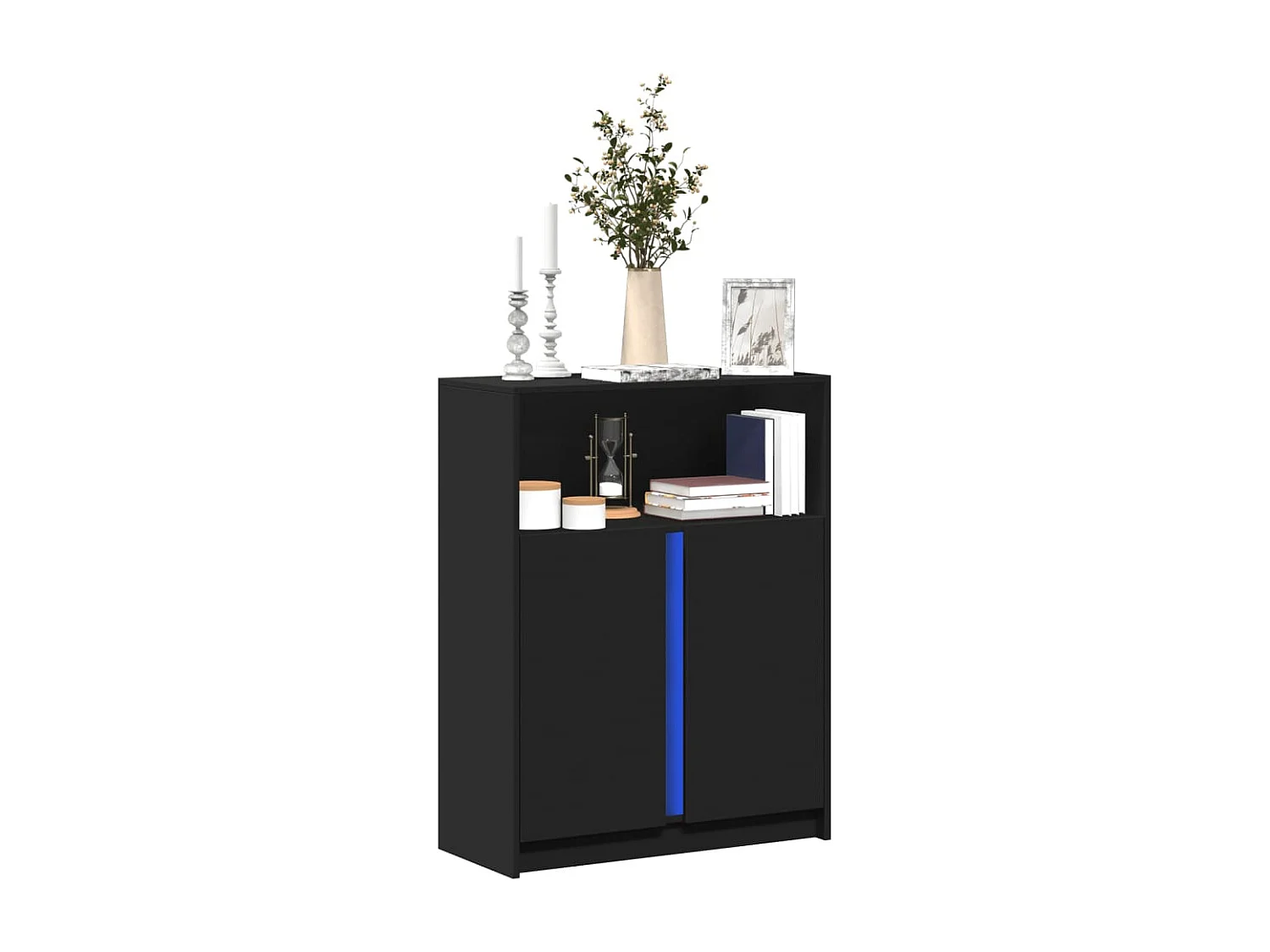 Credenza con LED Nera 77x34x100 cm in Legno Multistrato