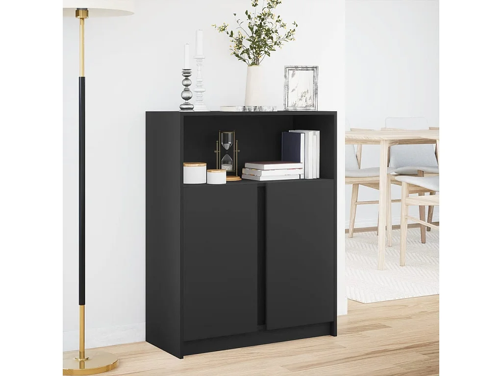 Credenza con LED Nera 77x34x100 cm in Legno Multistrato