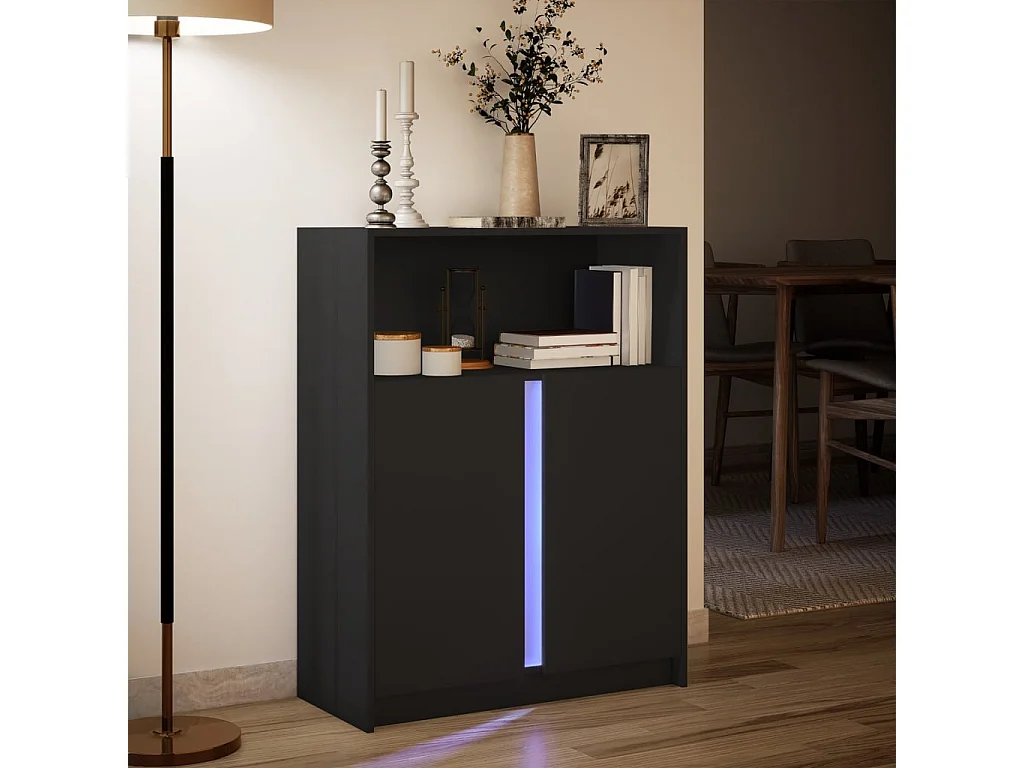 Credenza con LED Nera 77x34x100 cm in Legno Multistrato