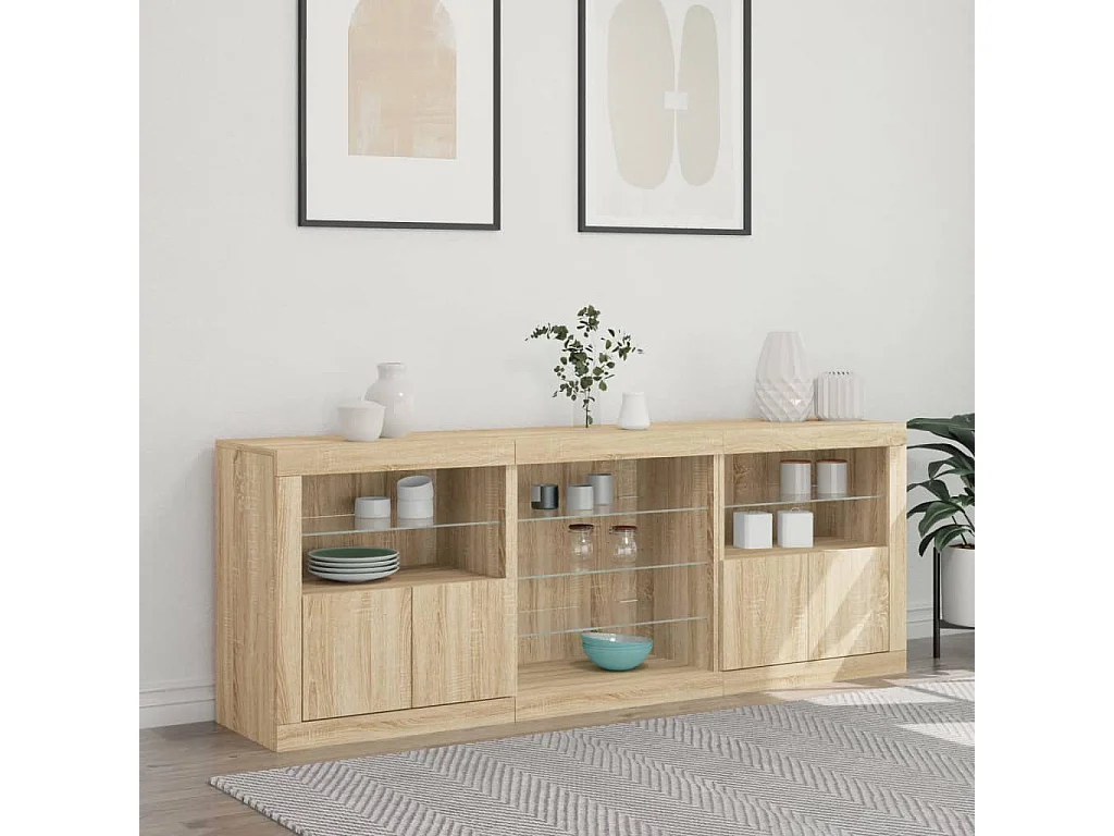 Sideboard mit LED-Leuchten Sonoma-Eiche 181,5x37x67 cm