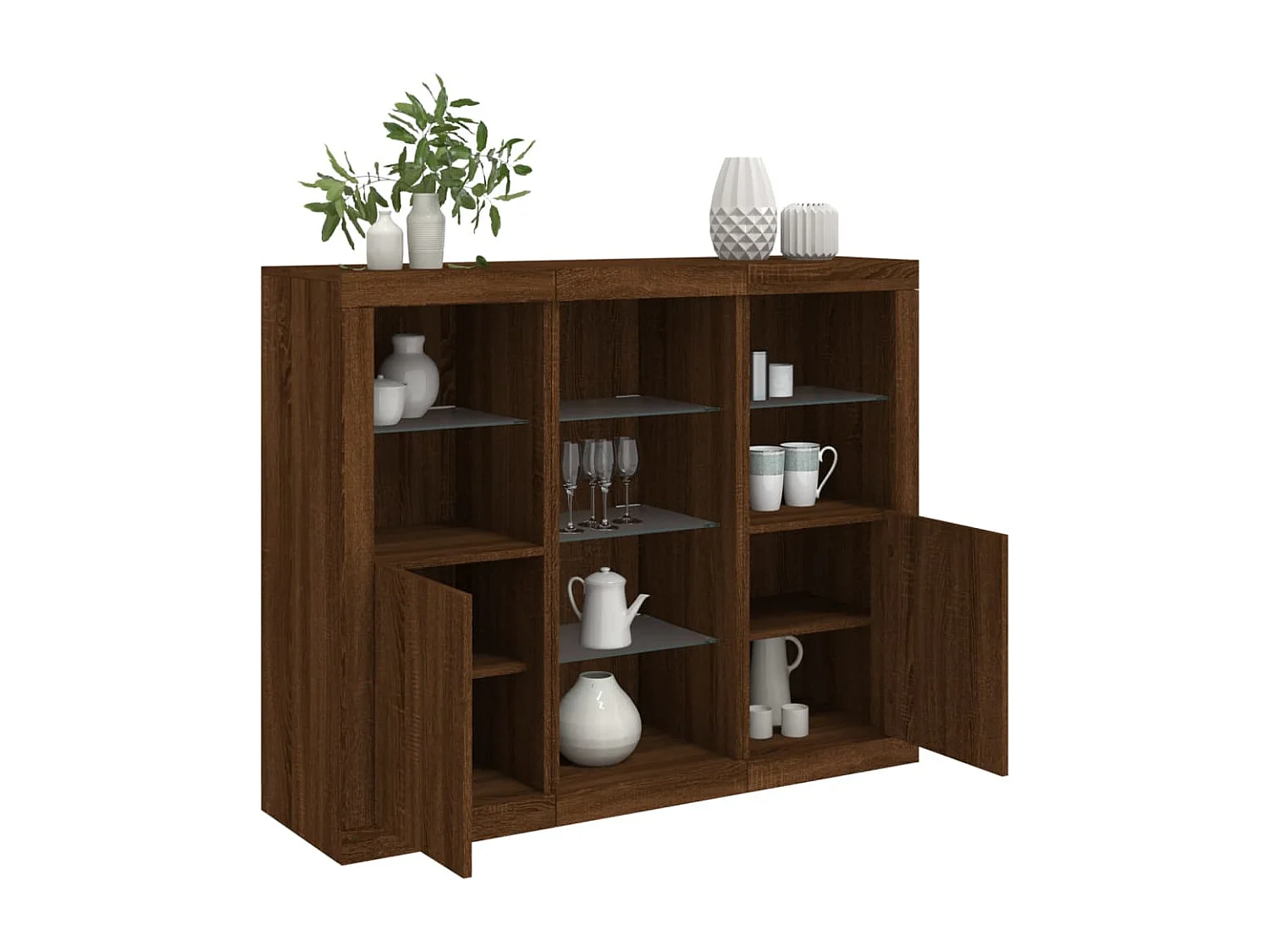 Sideboards mit LED-Leuchten 3 Stk. Braun Eichen-Optik