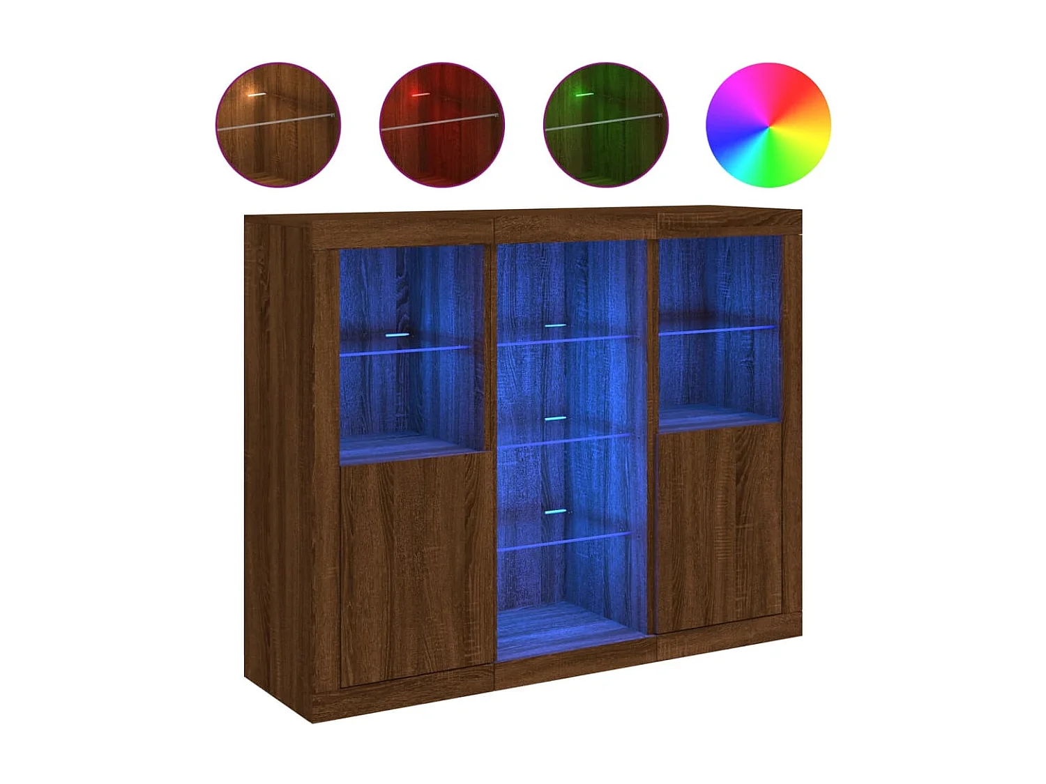 Sideboards mit LED-Leuchten 3 Stk. Braun Eichen-Optik