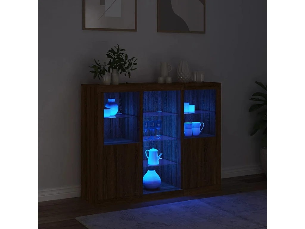 Sideboards mit LED-Leuchten 3 Stk. Braun Eichen-Optik