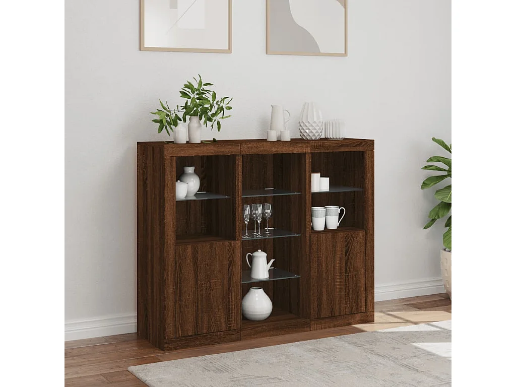 Sideboards mit LED-Leuchten 3 Stk. Braun Eichen-Optik