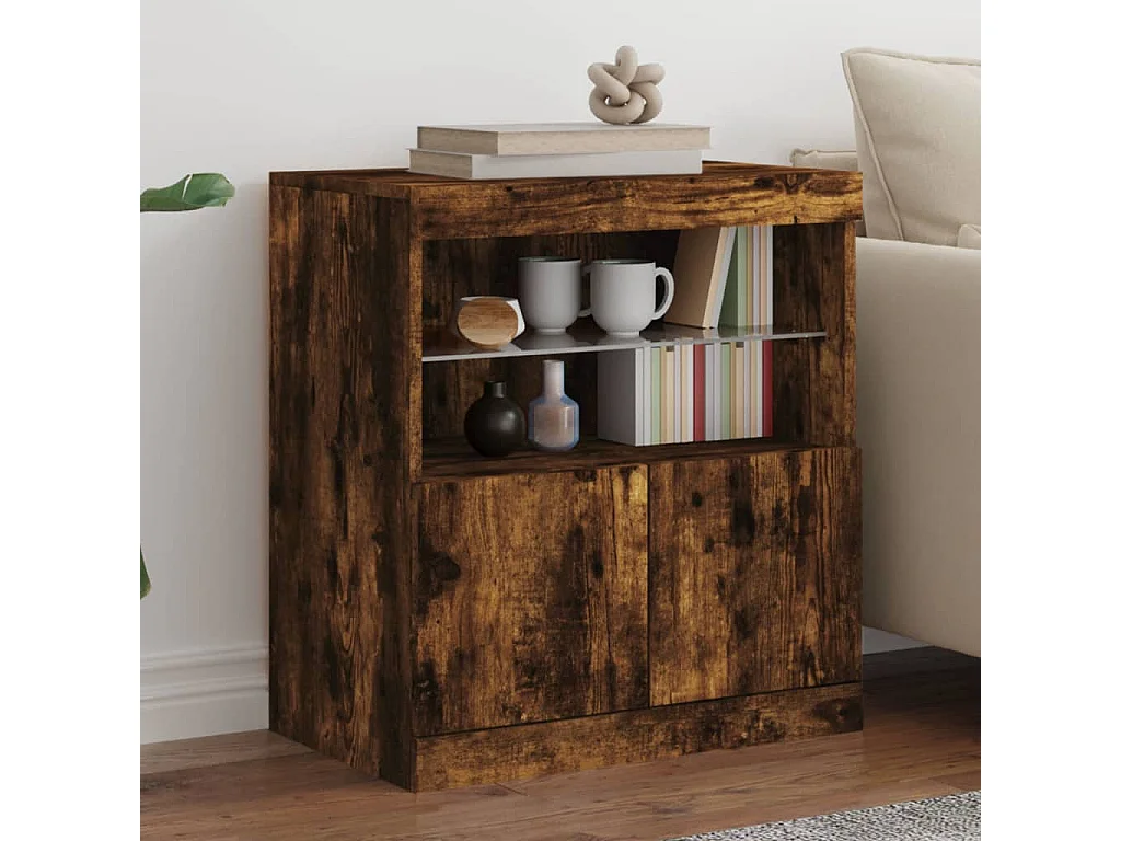 Buffet avec lumières LED chêne fumé 60x37x67 cm