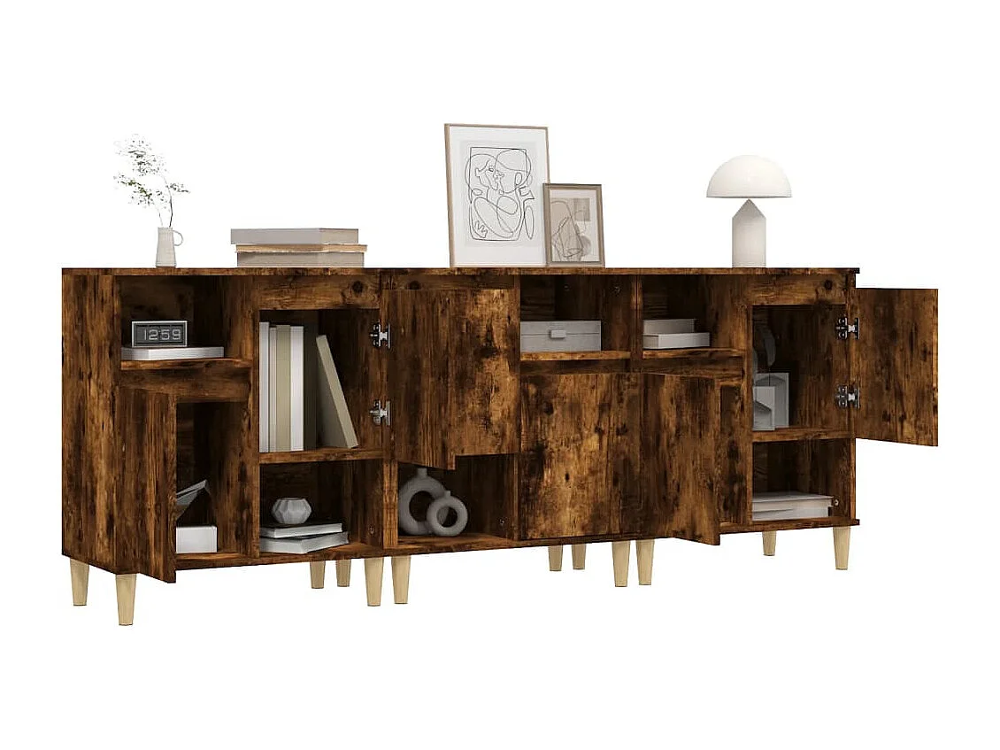 Aparadores 3 uds madera contrachapada roble ahumado 60x35x70 cm