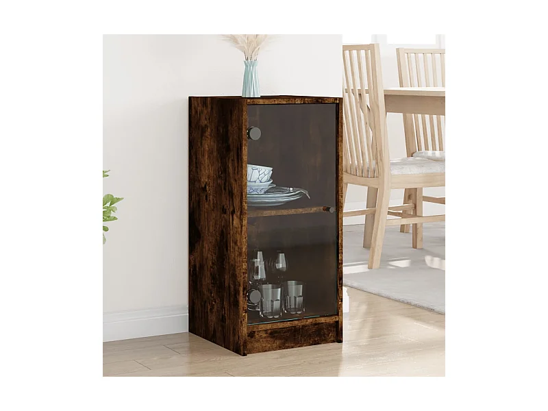 Armoire latérale avec portes en verre chêne fumé 35x37x75,5 cm