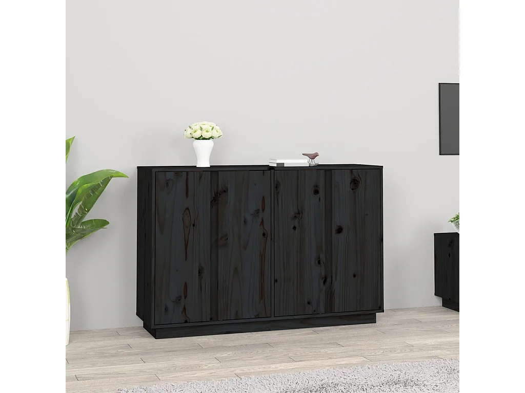 Buffet Noir 120x35x80 cm Bois massif de pin