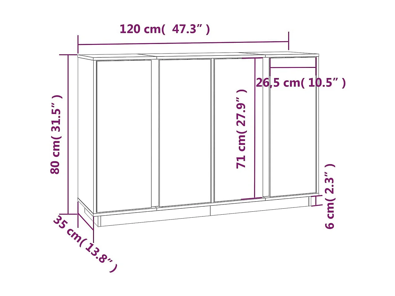 Buffet Noir 120x35x80 cm Bois massif de pin