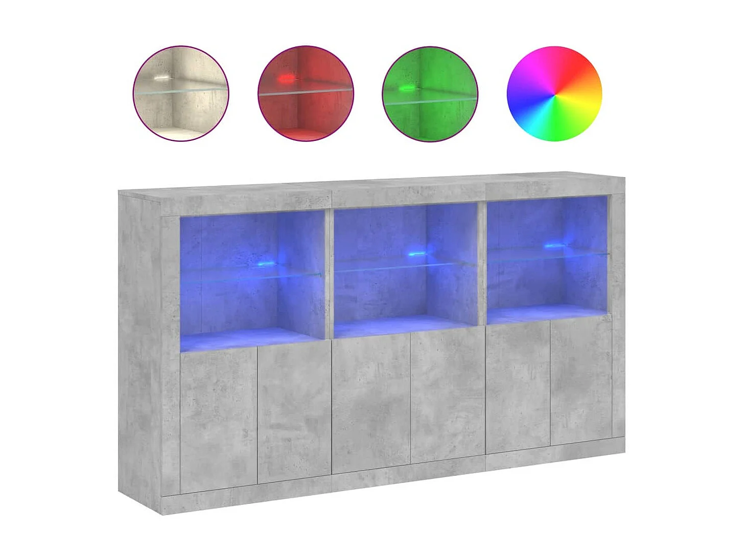 Credenza con Luci LED Grigio Cemento 181,5x37x100 cm