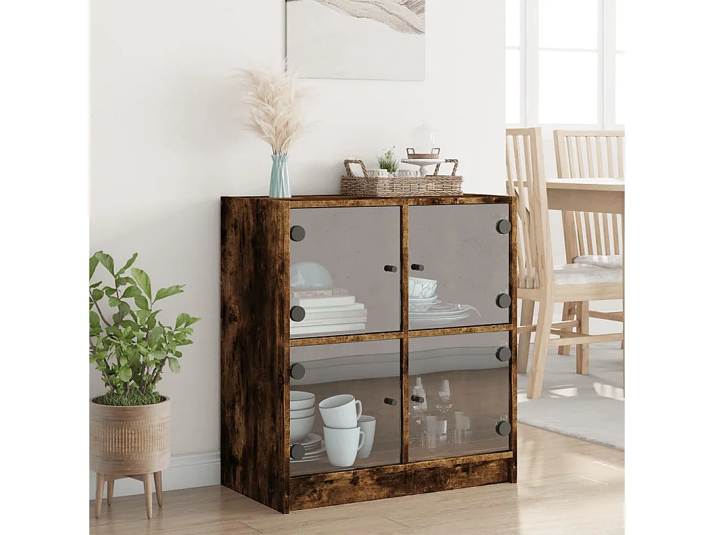 Armoire latérale avec portes en verre chêne fumé 68x37x75,5 cm