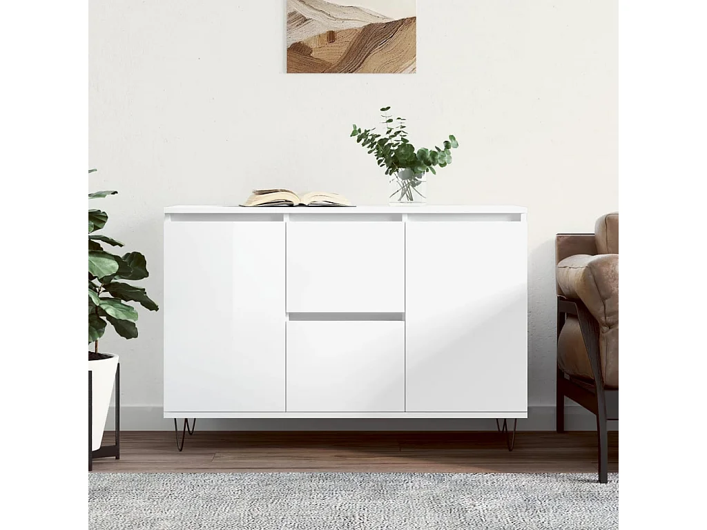 Buffet blanc brillant 104x35x70 cm bois d'ingénierie