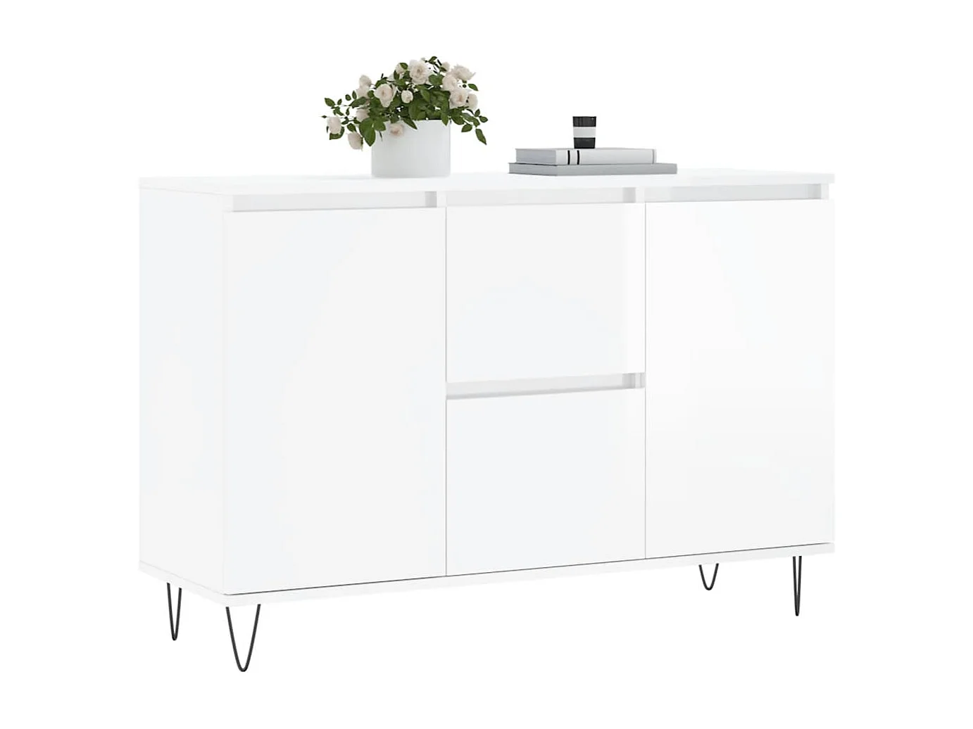 Buffet blanc brillant 104x35x70 cm bois d'ingénierie