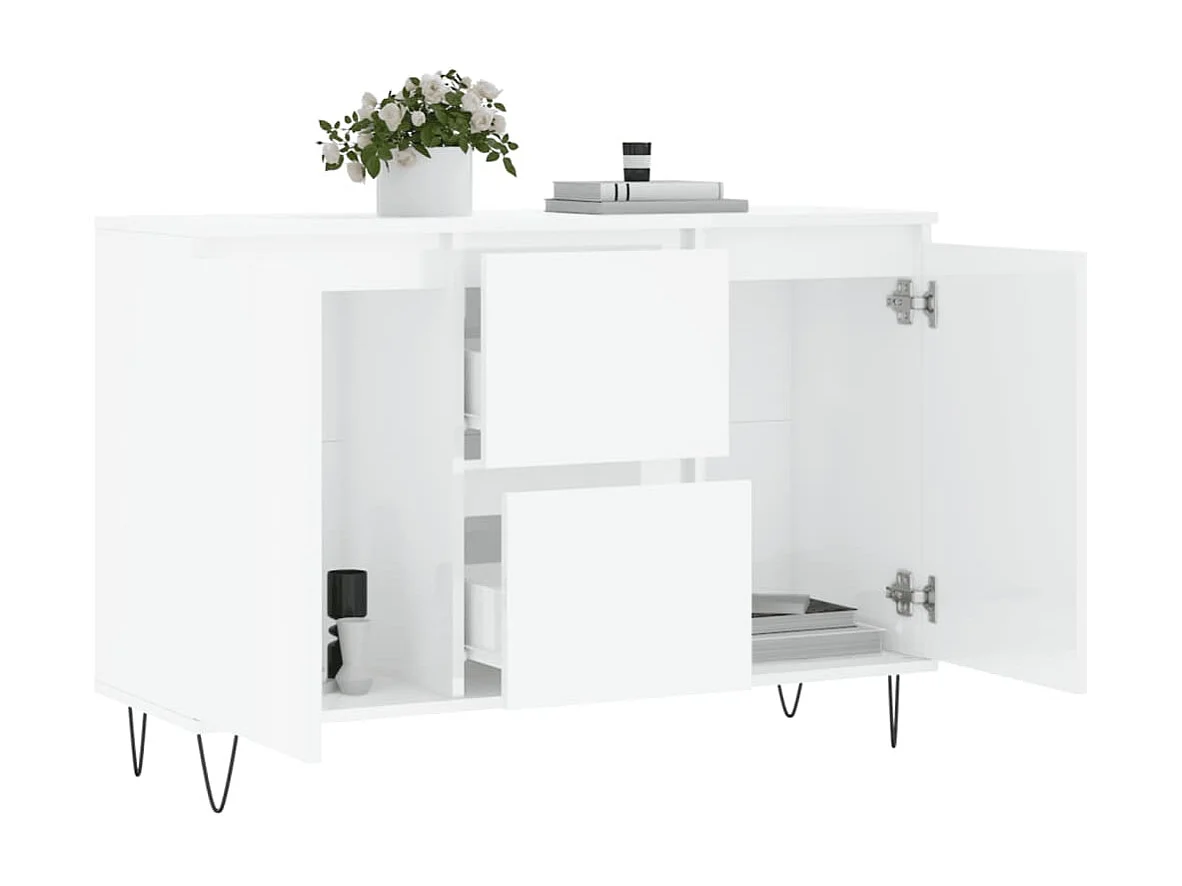 Buffet blanc brillant 104x35x70 cm bois d'ingénierie