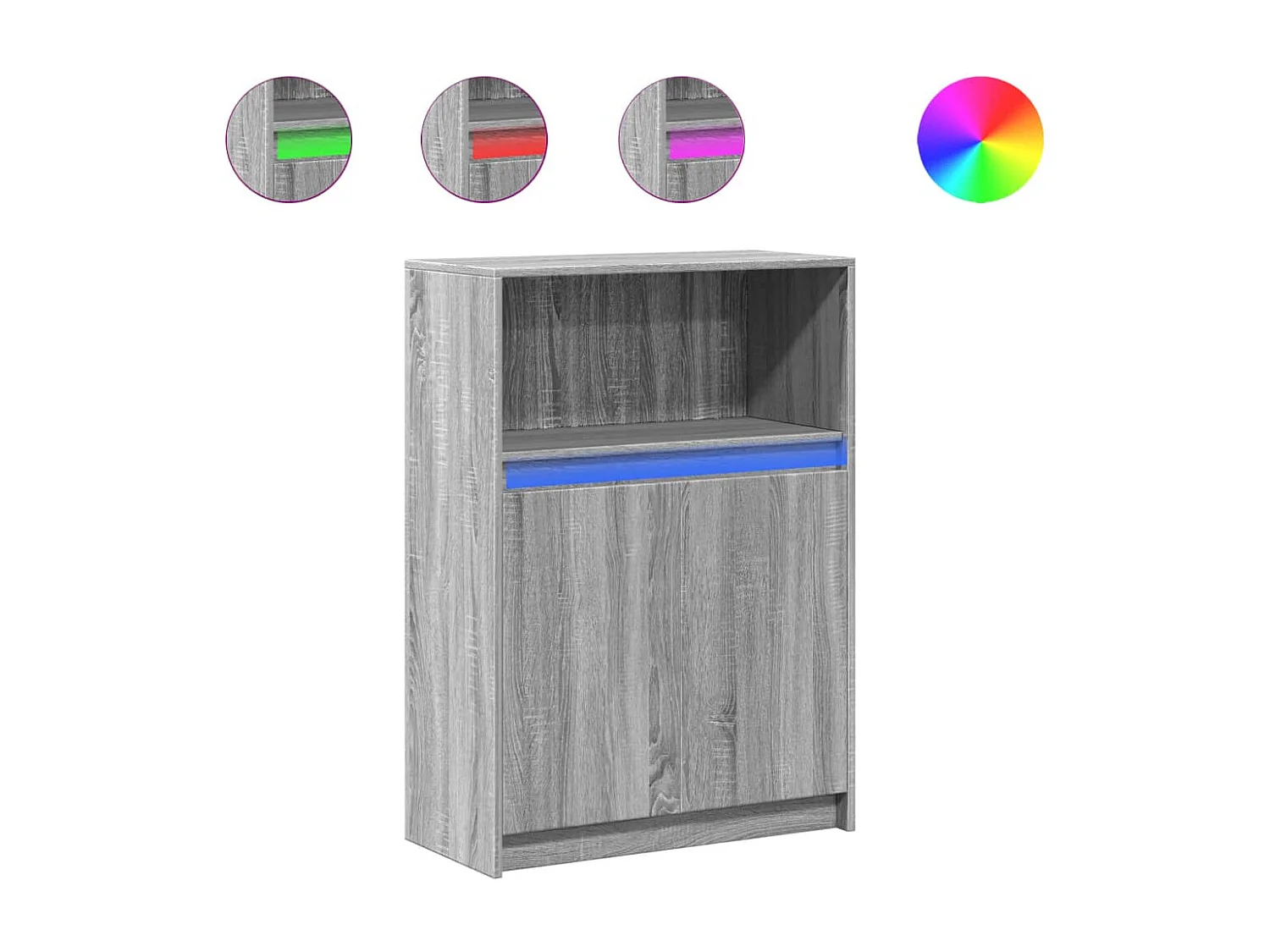 Aparador con LED madera de ingeniería gris Sonoma 72x34x100 cm