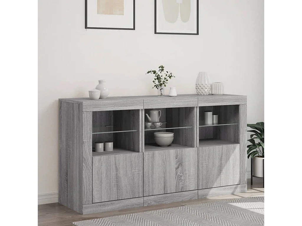 Credenza con Luci LED Grigio Sonoma 123x37x67 cm