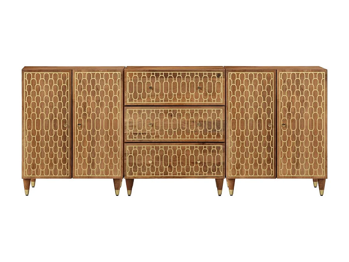 Credenze 3 pz 60x33x75 cm in Legno Massello di Mango