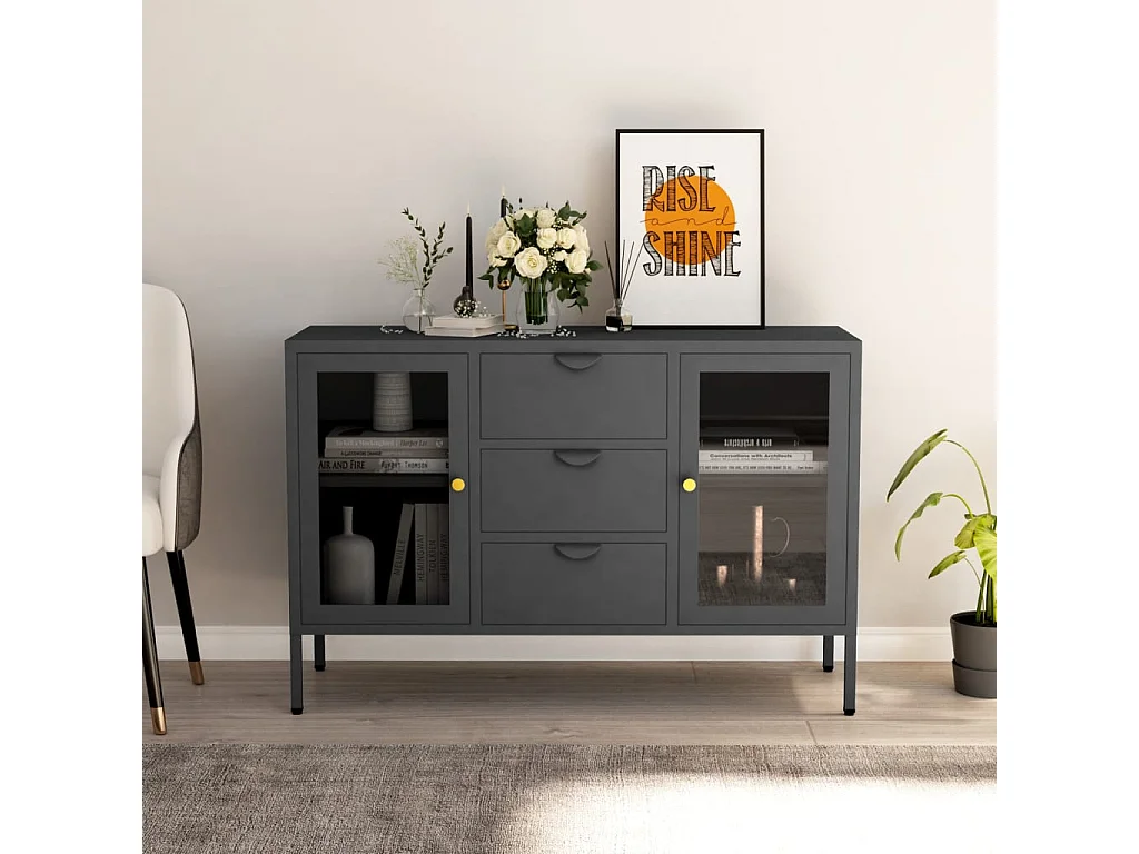 Sideboard Anthrazit 105x35x70 cm Stahl und Hartglas