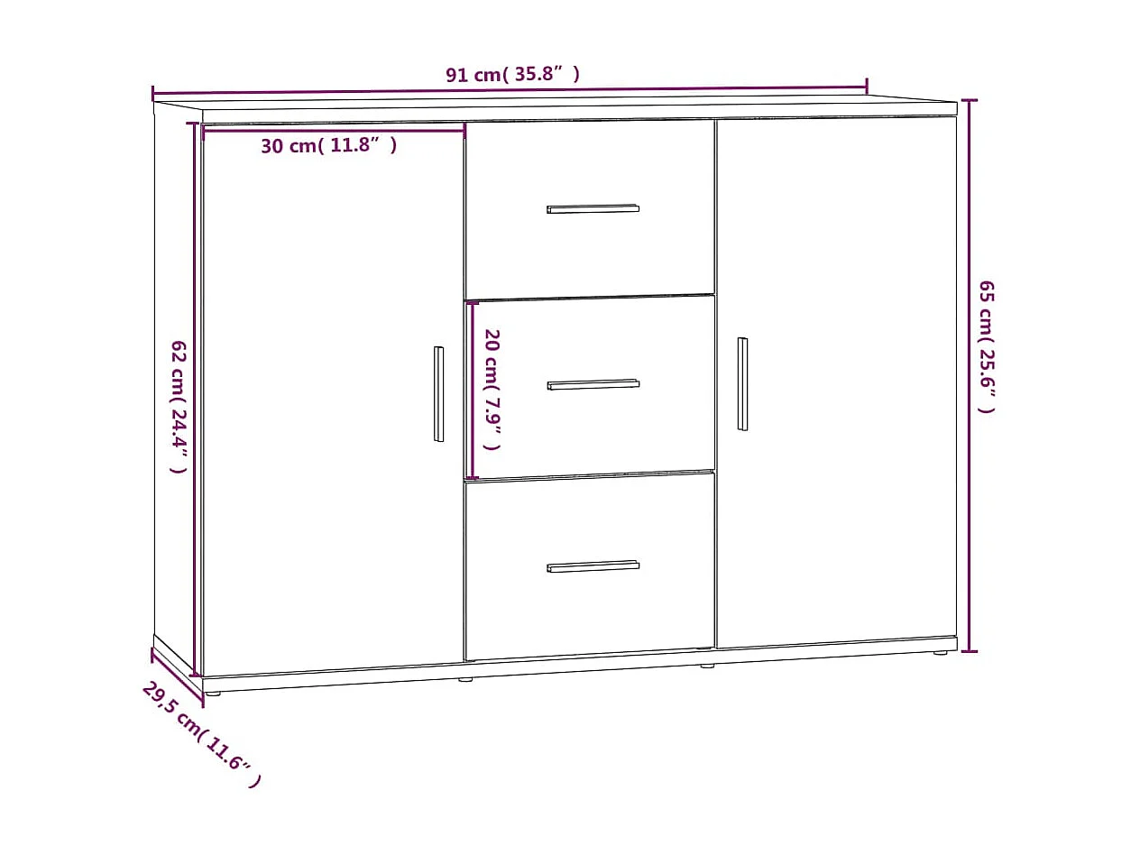 Aparador 91x29,5x65 cm derivados de madeira cinza cimento