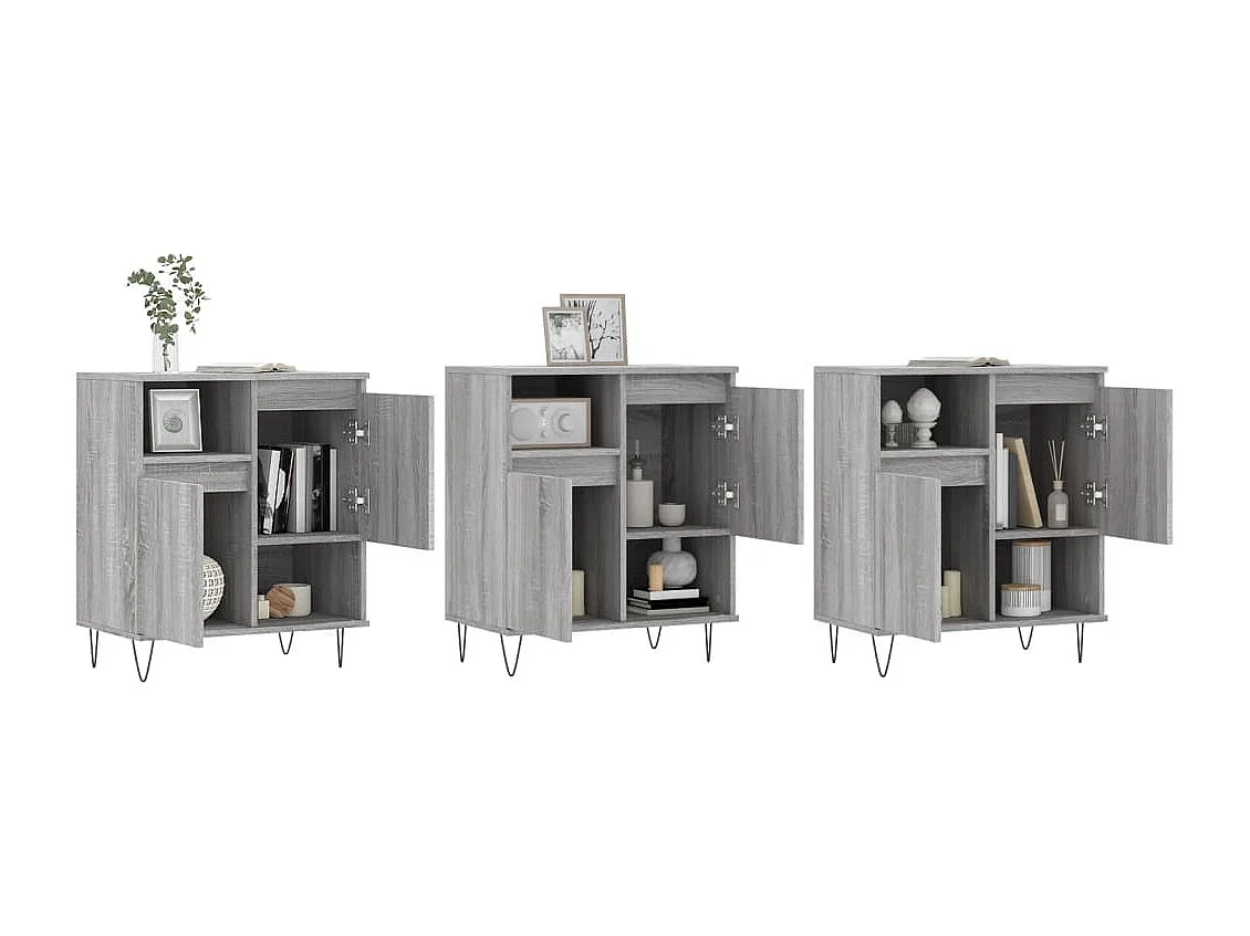 Aparadores 3 uds madera contrachapada gris Sonoma