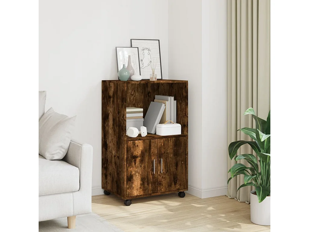 Armoire à roulettes chêne fumé 55x40x91 cm bois d'ingénierie